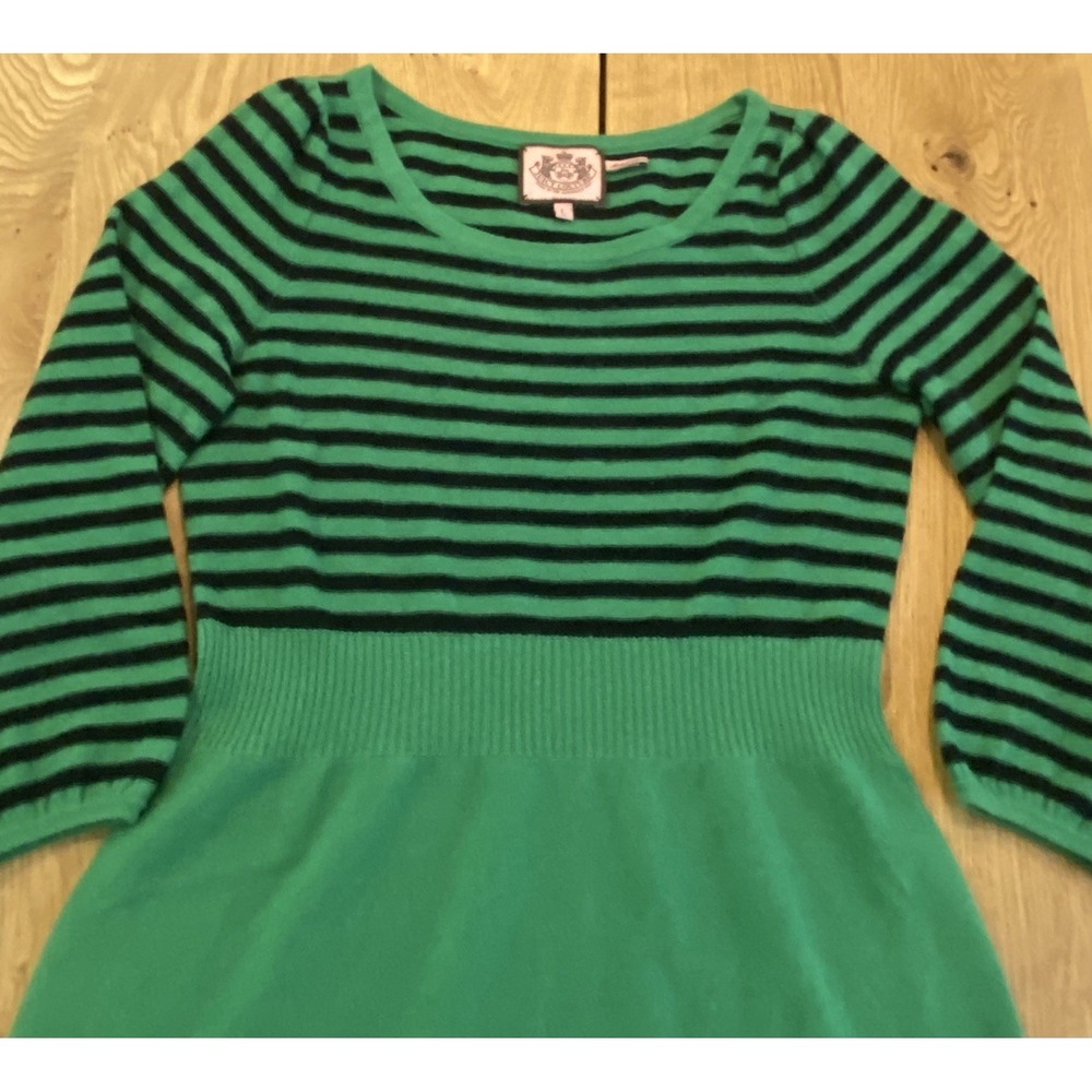 Juicy Couture Striped A Line Sweater Dress Women's L‎ Green Black Cashmere Blend